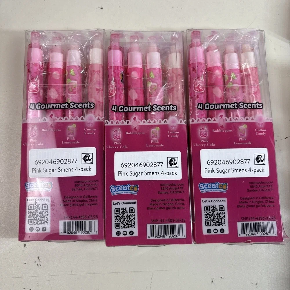 Smens Gel Black Ink Pens Bubble Gum Cotton Candy Cherry Cola Scented 3 Pack of 4